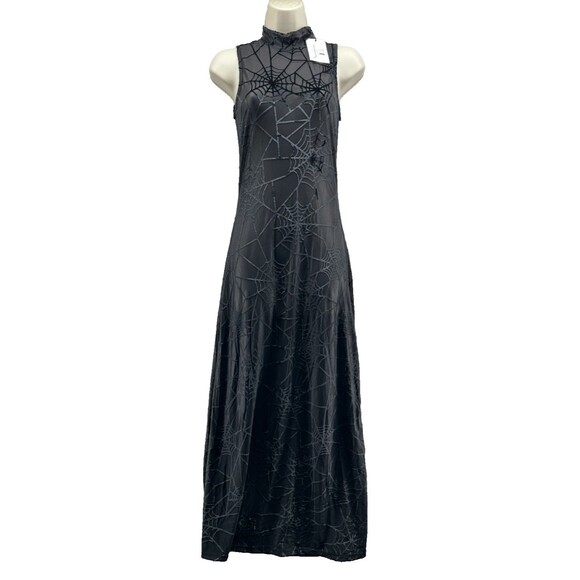 Fashion Brand Company Black Widow Dress Size M Sheer Spiderweb Bodycon Midi NWT - Picture 3 of 7